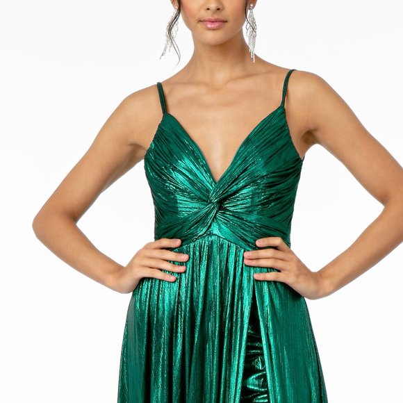 Pleated Bodice Leg Slit Long Dress GSGL2927 - Picture 2 of 3